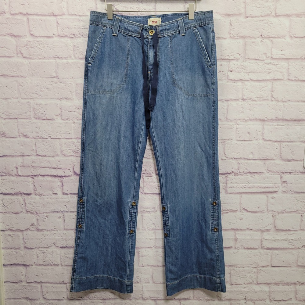 Levis Tab Twills Drawstring Denim Pants Womens 8 Wide Leg Y2K Utility Grunge